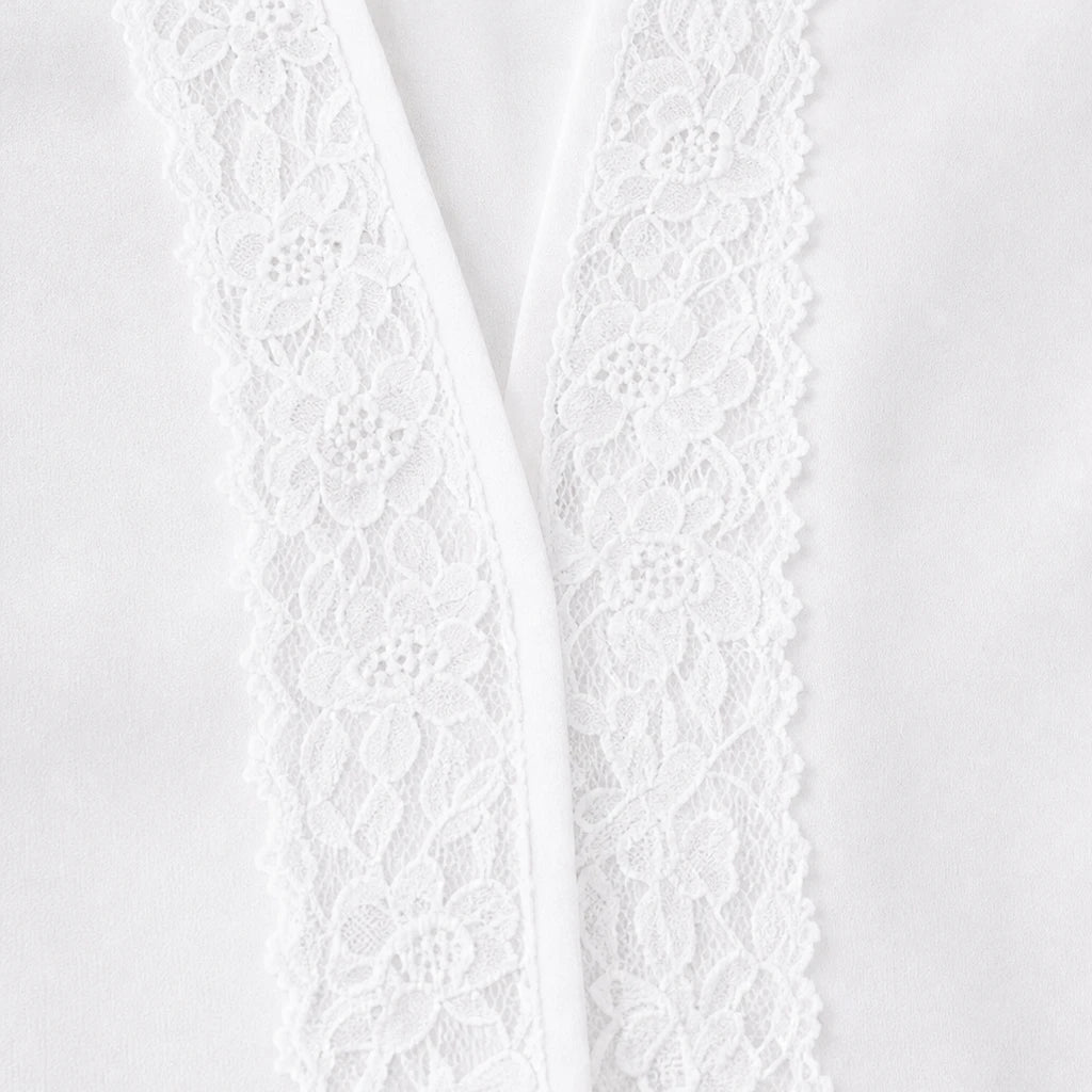 Lacevera – Lace-Trimmed V-Neck Chiffon Blouse