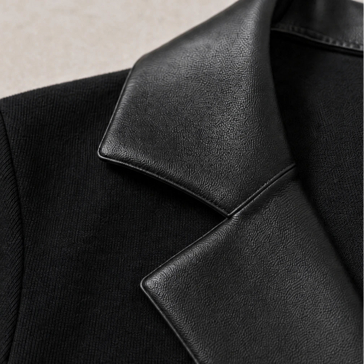 Vellora – PU Cross-Detail V-Neck Long-Sleeve Top