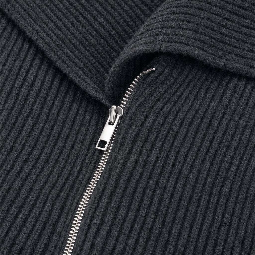 Wearbella – Diagonal Zip Oversized Collar Ribbed Knit Jacket