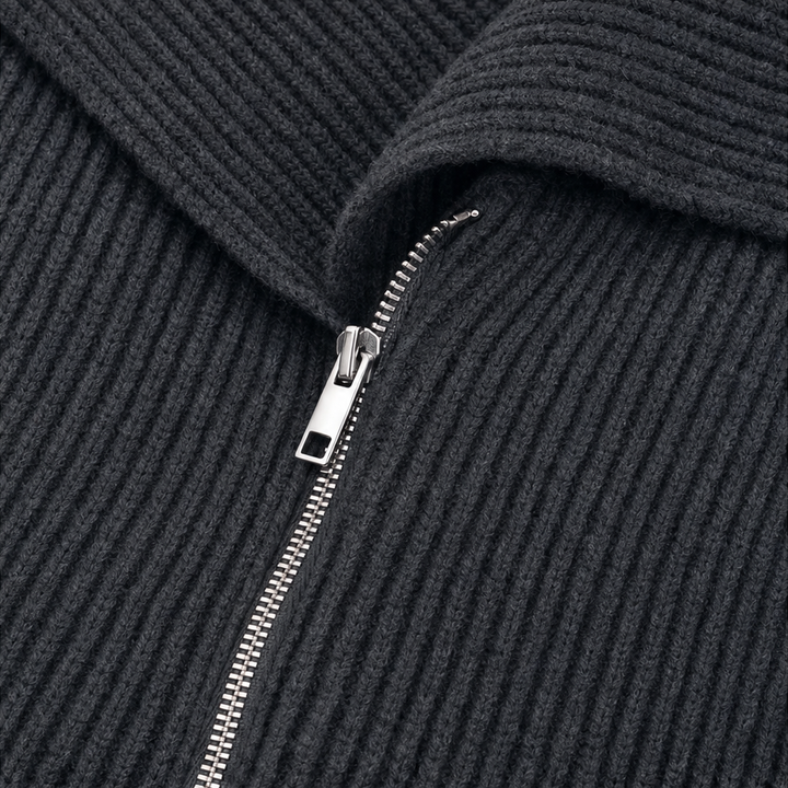 Wearbella – Diagonal Zip Oversized Collar Ribbed Knit Jacket