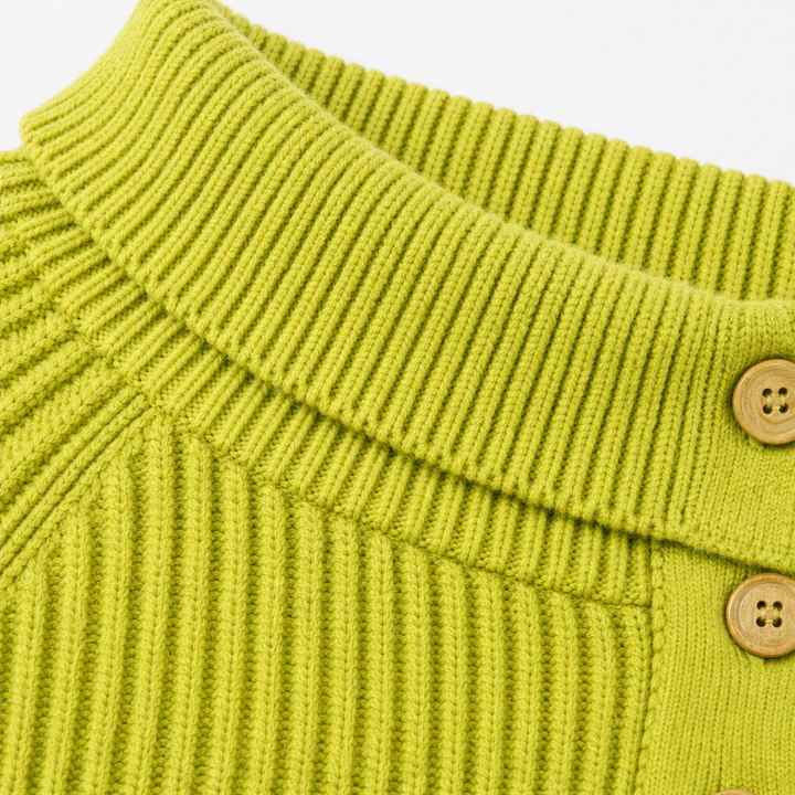 Vivid Muse – Asymmetric High-Neck Knit Sweater