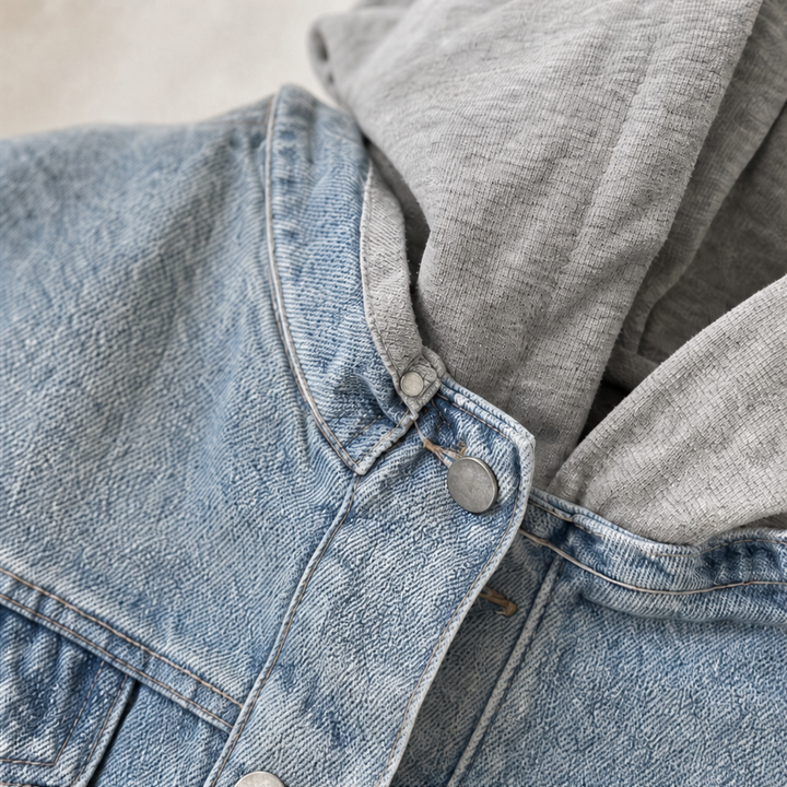 Denimova – Washed Denim And Hooded Sweatshirt Jacket
