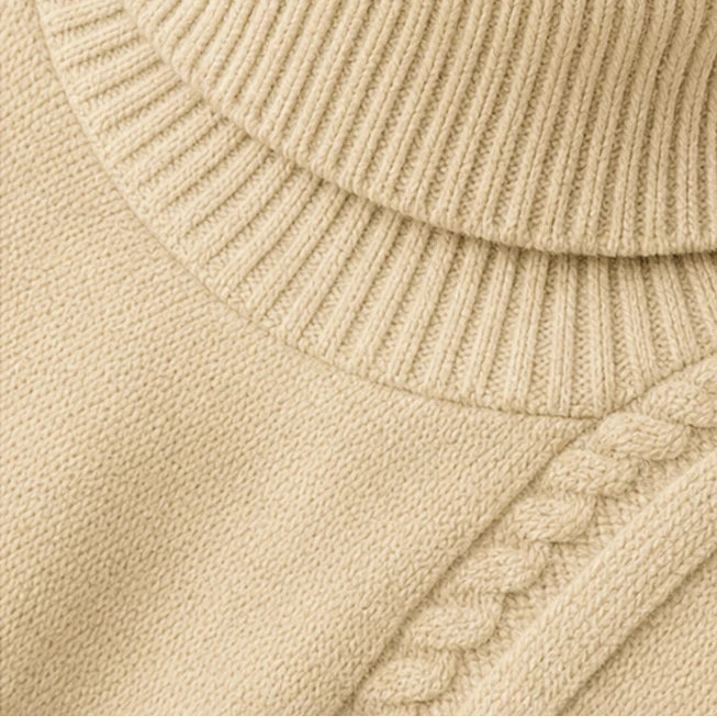 Cabledge – Diagonal Cable-Knit Button-Neck Sweater