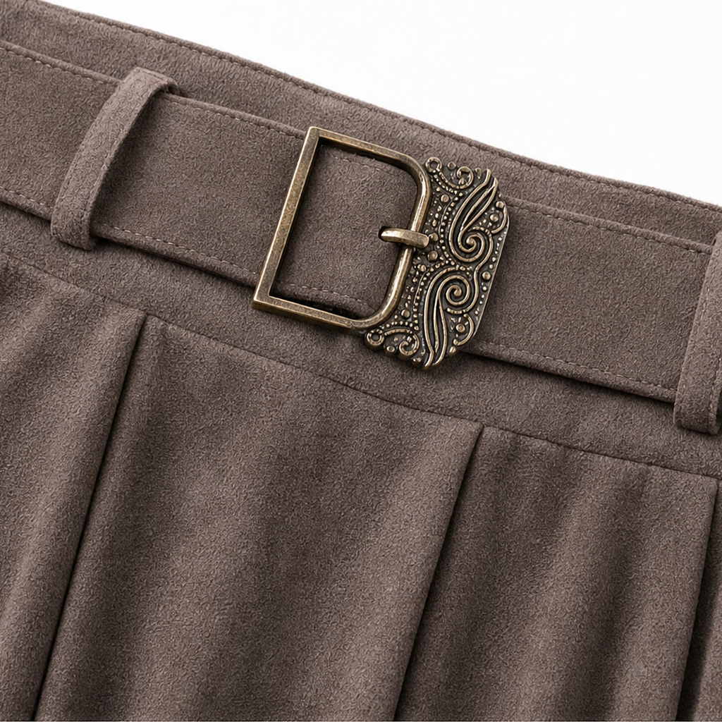 Sienna Fold – Asymmetrical Pleated Faux-Suede Skirt Set