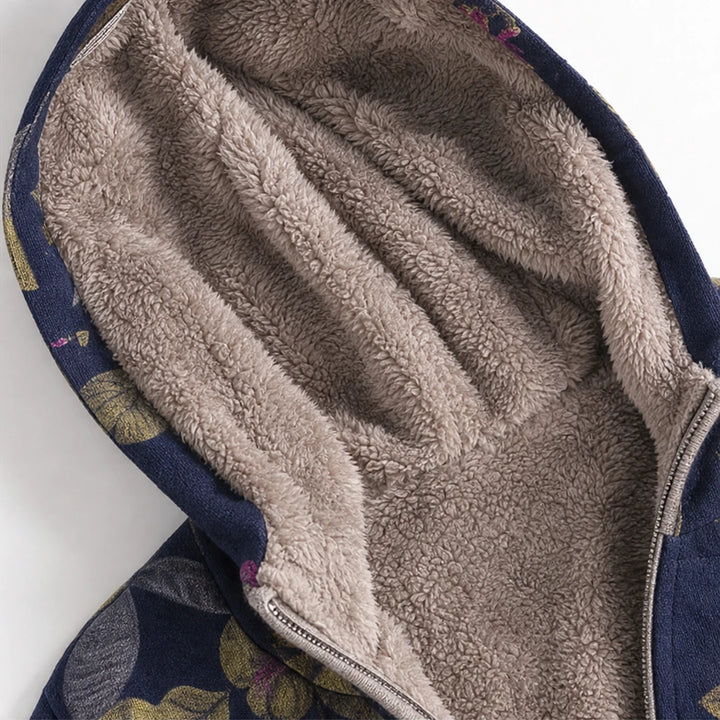 Leafora – Vintage Leaf-Print Hoodie Jacket