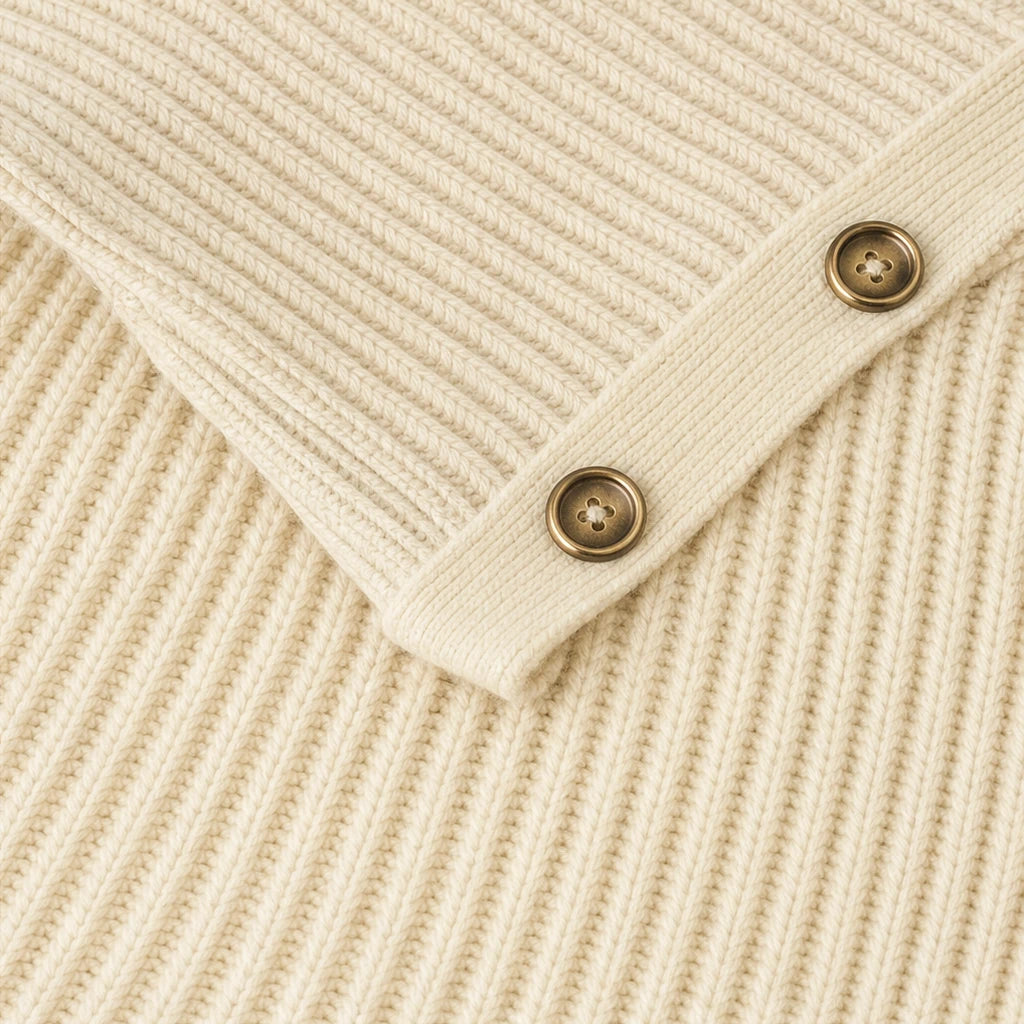 Velora – Asymmetric Button Off-The-Shoulder Knit Sweater