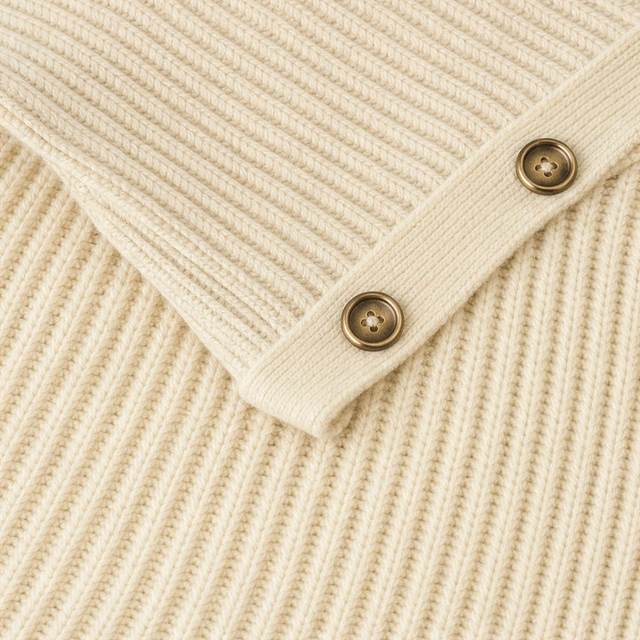 Velora – Asymmetric Button Off-The-Shoulder Knit Sweater