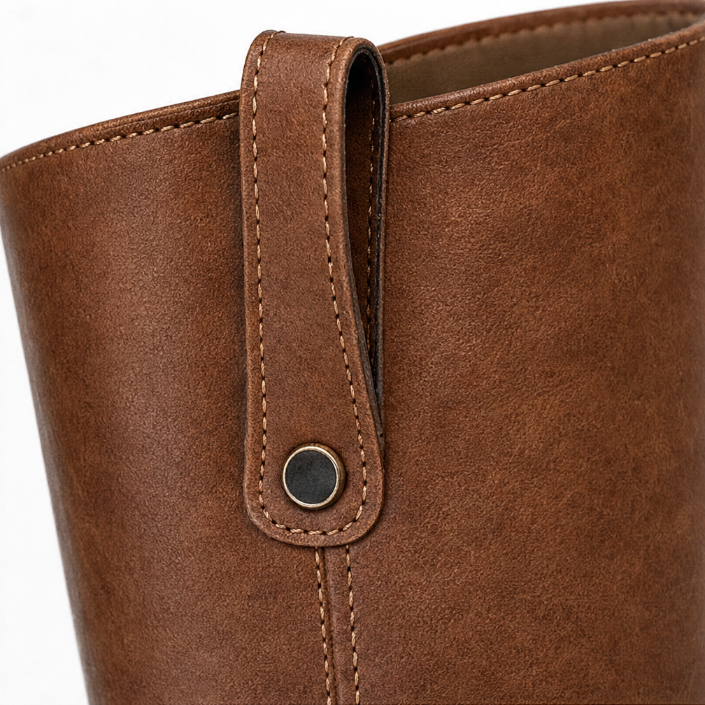 Calvera – Wide-Opening Pull-On Block Heel Knee-High Boots
