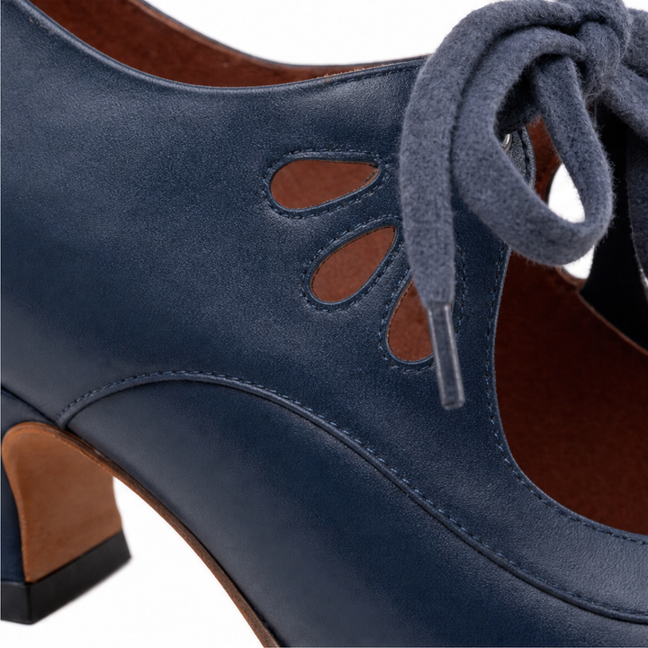 Lacevelle – Lace-Up Vintage Block Heel Pumps