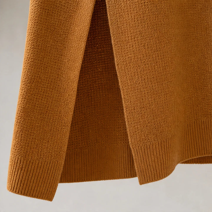 Linevera – Pit-Stripe Ribbed Asymmetric Turtleneck Top