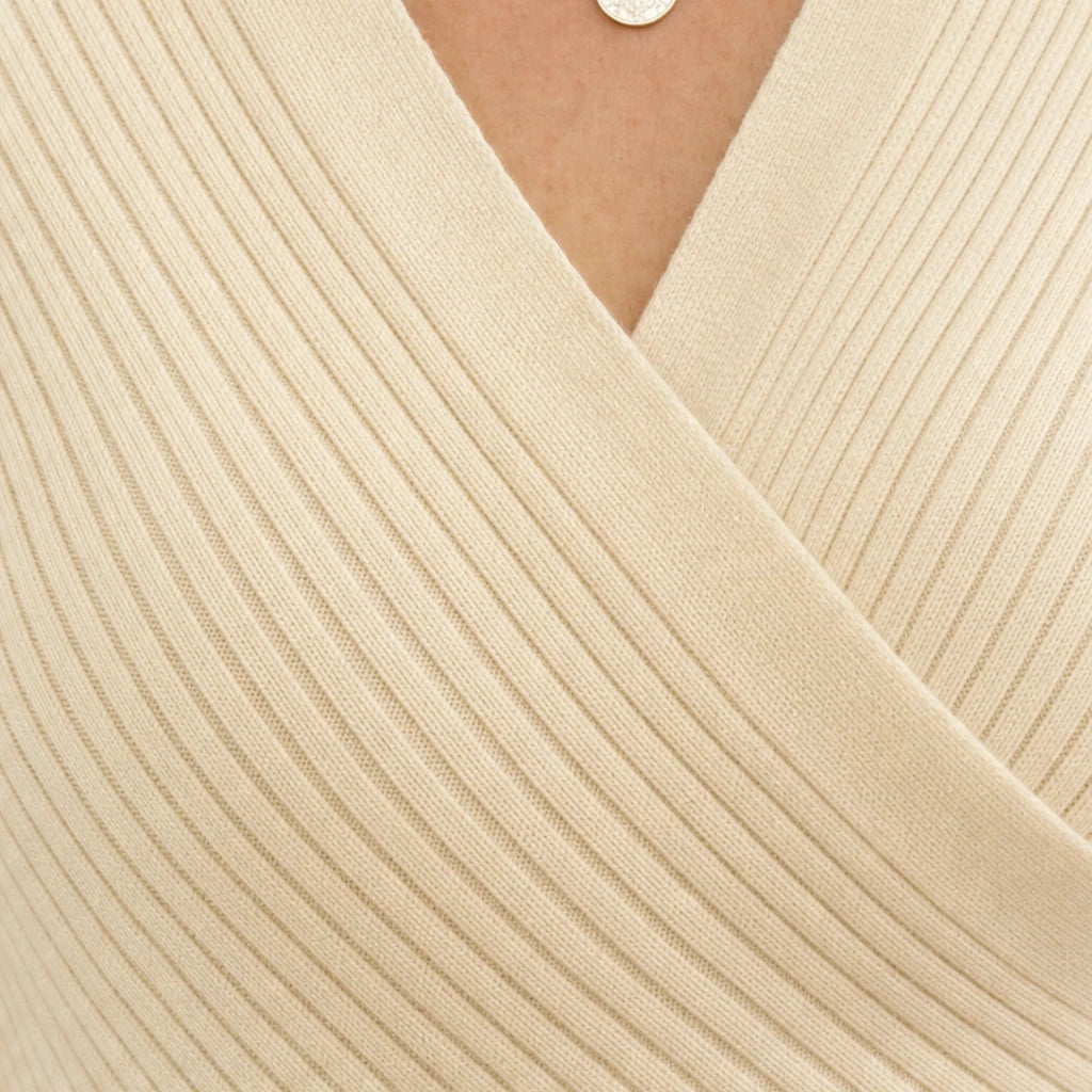 Velaine – Diagonal Ribbed Crossover Knit Sweater