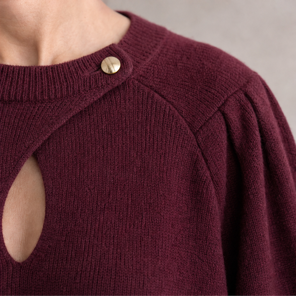 Wearbella – Teardrop Cutout Lantern Sleeve Knit Top