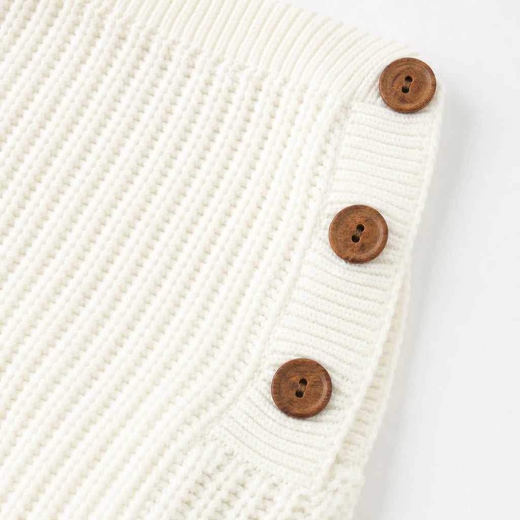 Veluna – Textured Off-The-Shoulder Button Knit Pullover