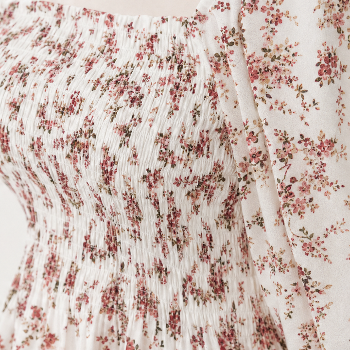 Fiora – Floral Smocked Square-Neck Blouse