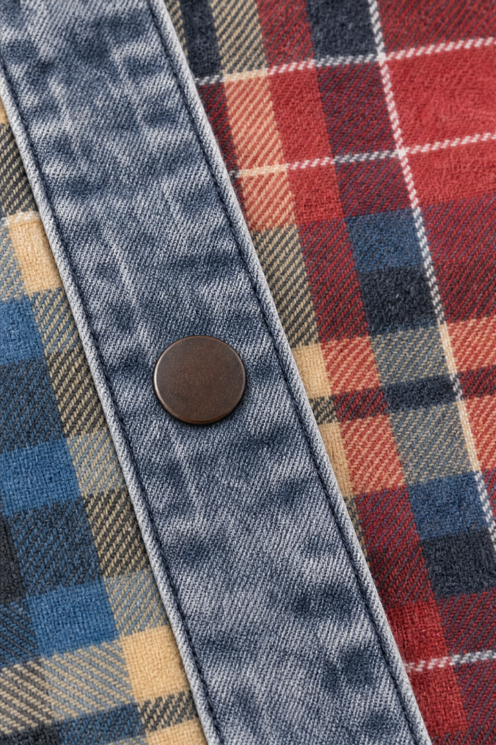 [BrandName] – Denim-Trim Hooded Knit Cardigan