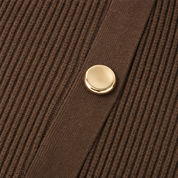 Vivelle – Asymmetric Gold-Button Bishop Sleeve Cardigan