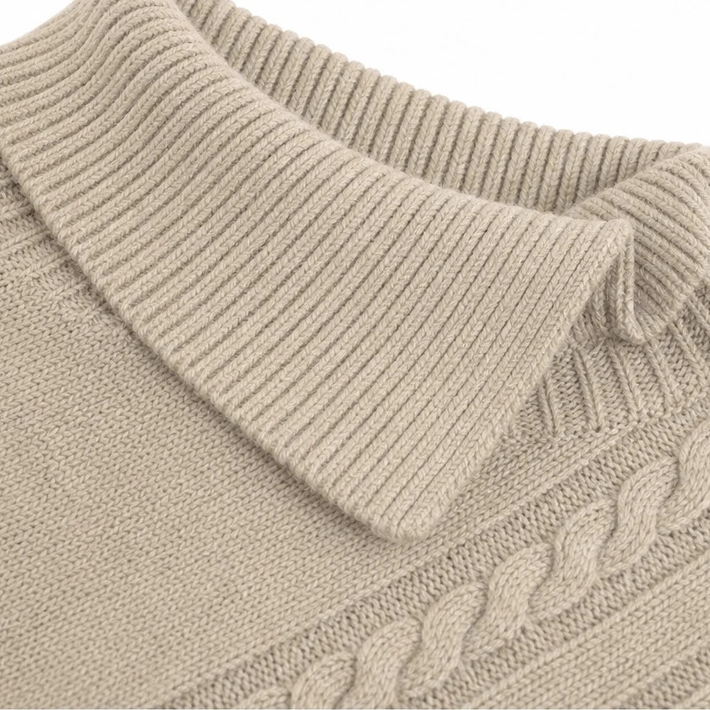 Drapella – Asymmetric Cable-Knit Button-Shoulder Sweater