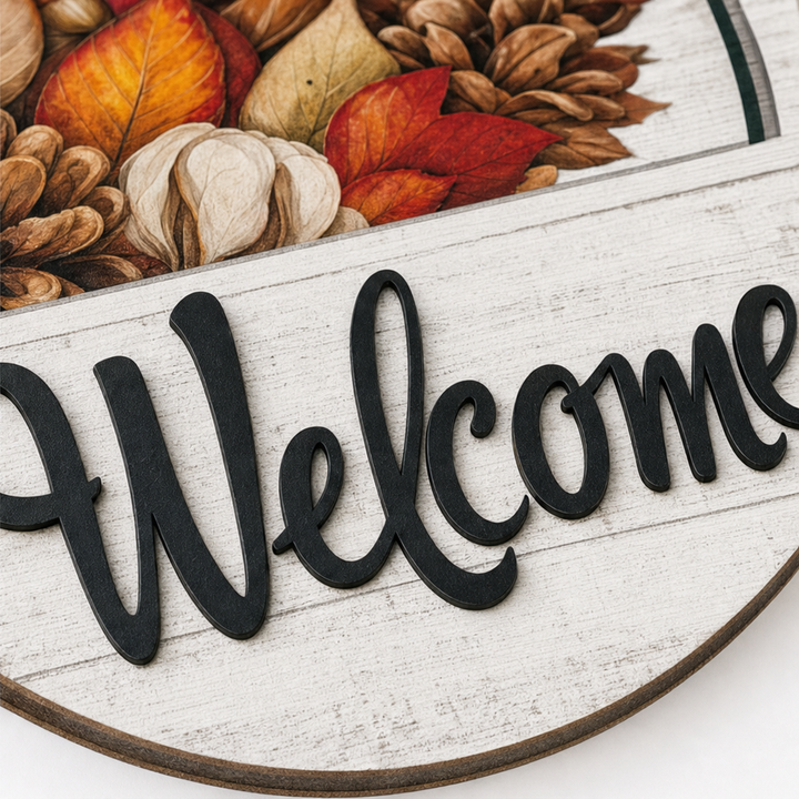 Seasonwell – Round Wooden Welcome Sign With Magnetic Icons
