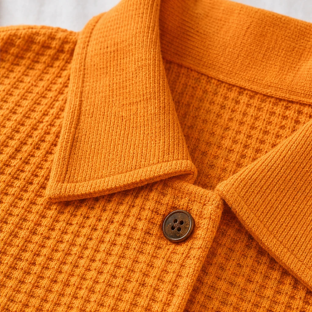 Autumnelle – Waffle-Textured Long-Sleeve V-Neck Blouse