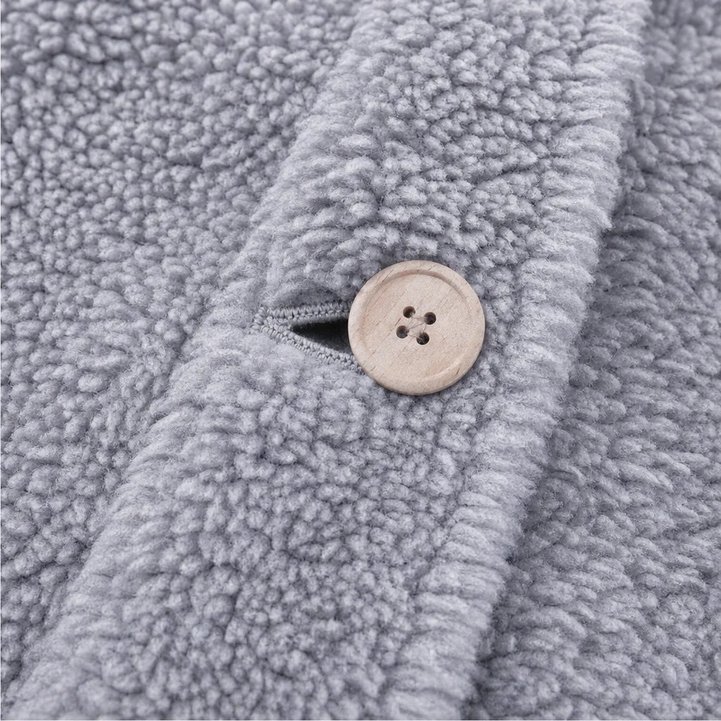 Cozy Button – Asymmetrical Hem Hooded Fleece Coat