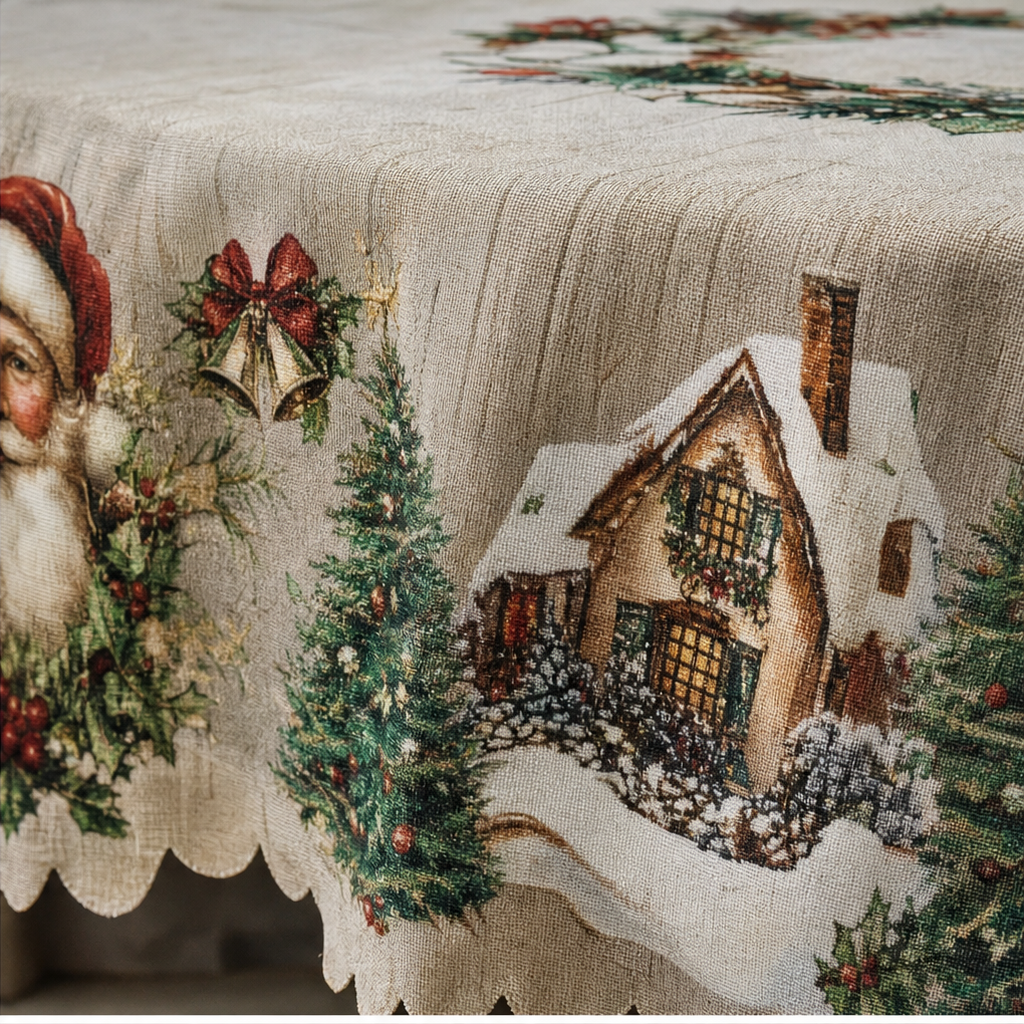 Yuletide Table – Santa Print Christmas Tablecloth