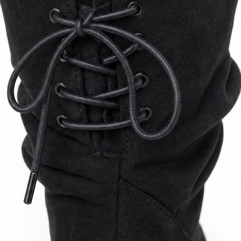 Slouch & Stroll – Lace-Up Slouchy Mid-Calf Boots