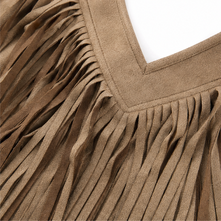 Vela Fringe – Cascading Fringe V-Neck Top