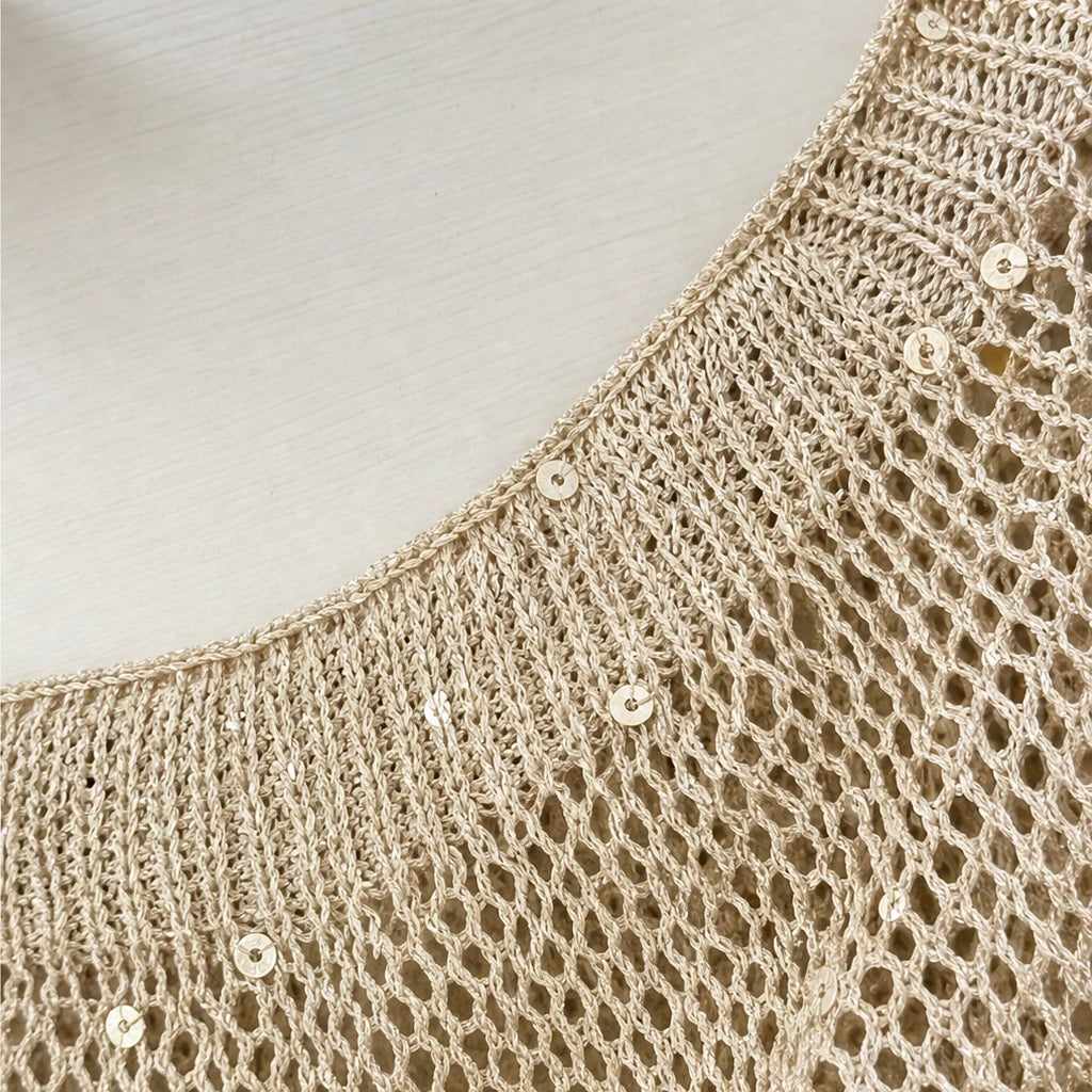 Lunelle – Sequin Open-Knit Sweater Top