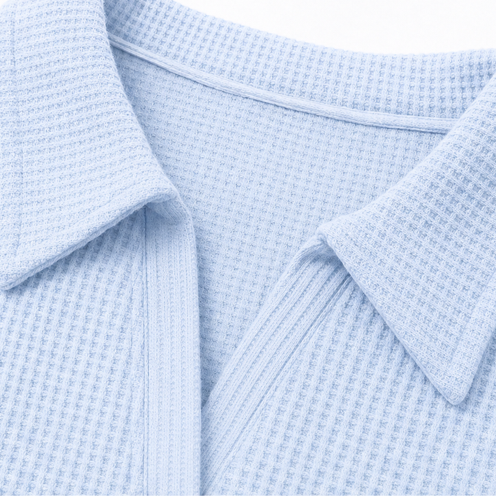 Waffelyn – Waffle-Knit Collared Oversized Pullover