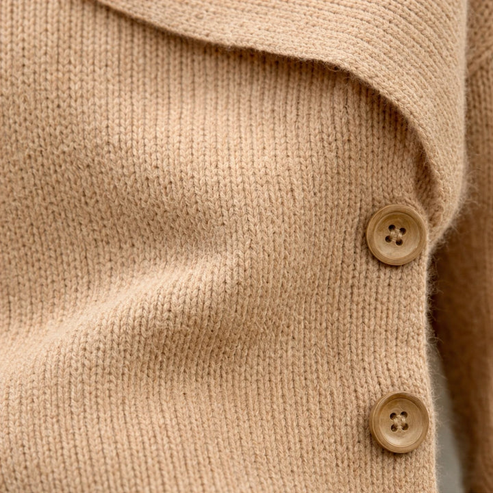 Foldelle – Asymmetrical Fold-Over Collar Knit Sweater