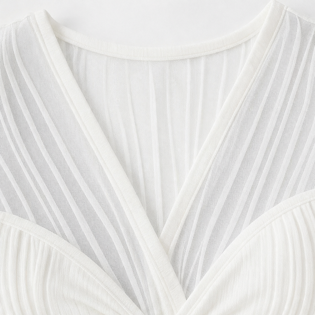 Lunavia – Sheer V-Neck Textured Fitted Blouse