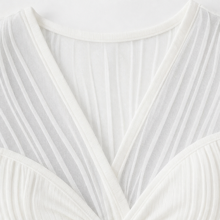Lunavia – Sheer V-Neck Textured Fitted Blouse