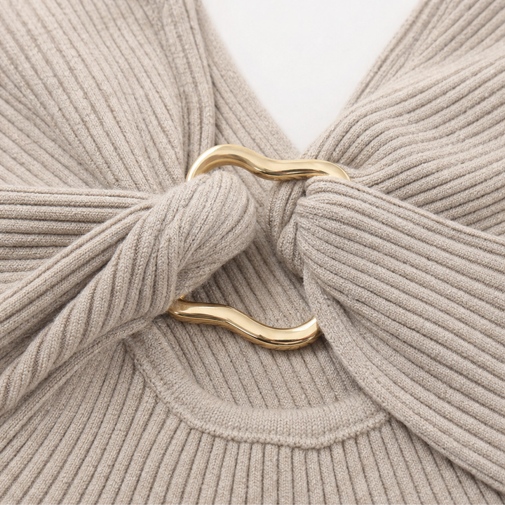Twistara – Ring-Twist Cutout Ribbed Knit Top