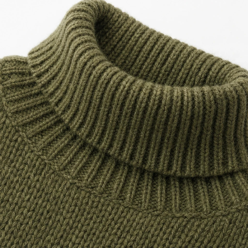 Aurelle – Gold Button Shoulder Knit Turtleneck Sweater