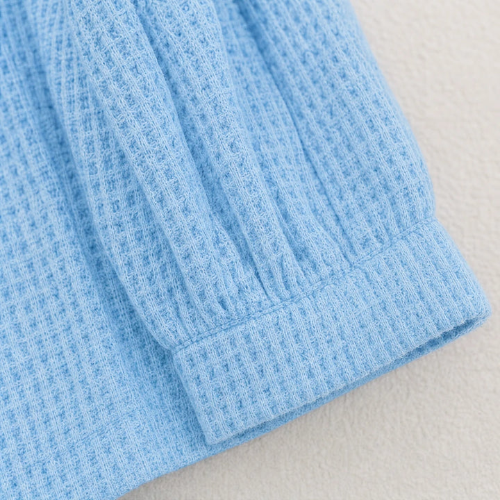 Cozyelle – Gathered Empire-Waist Waffle-Knit Top