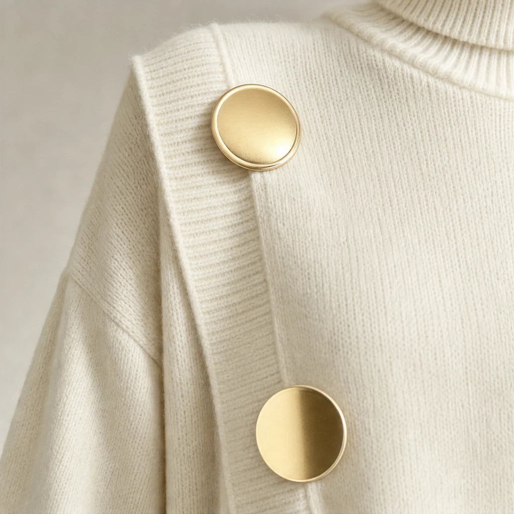 Mackenzie – Gold-Button Asymmetric Knit Two-Piece Set