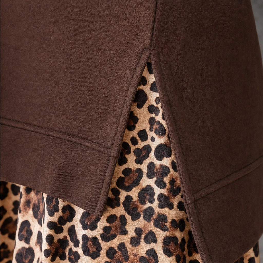 Leopard Muse – Leopard-Print Lapel Faux Two-Piece Dress