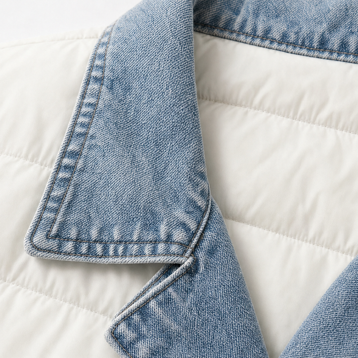 Denvora – Denim-Trim Quilted Puffer Jacket