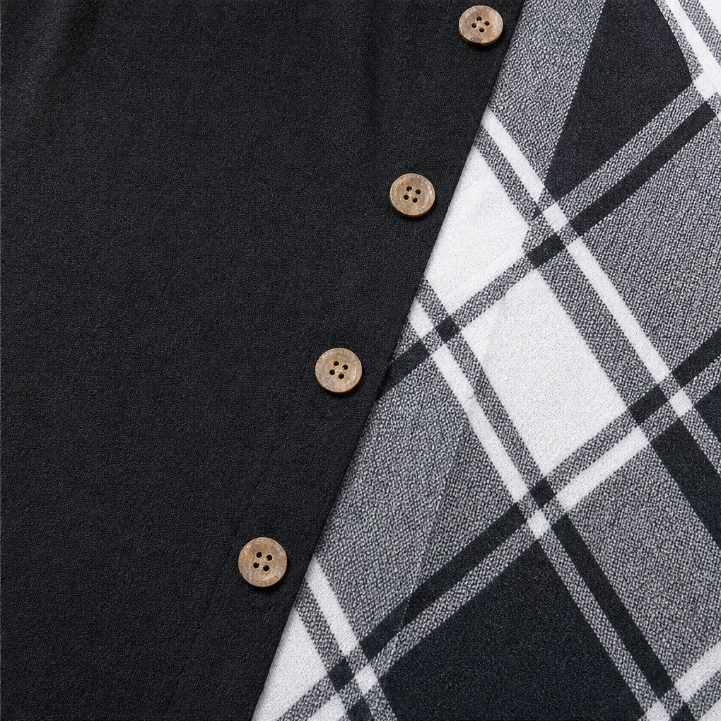 Wovelle – Plaid Patchwork Cowl Neck Midi Dress