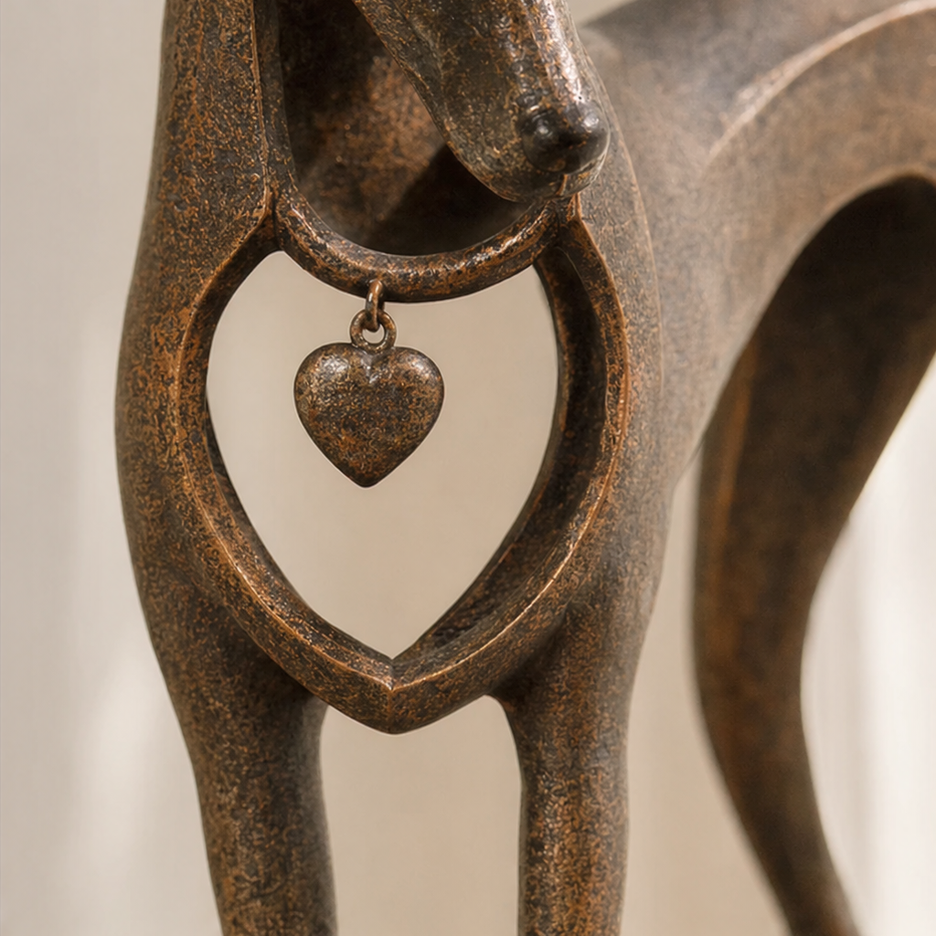 Hound & Heart – Aged Bronze Sighthound Sculpture With Hanging Heart