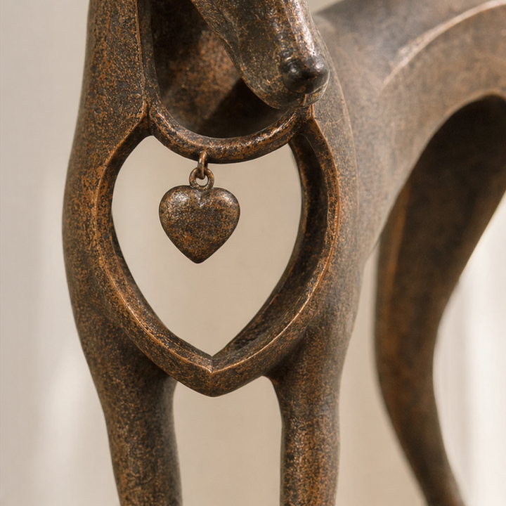 Hound & Heart – Aged Bronze Sighthound Sculpture With Hanging Heart