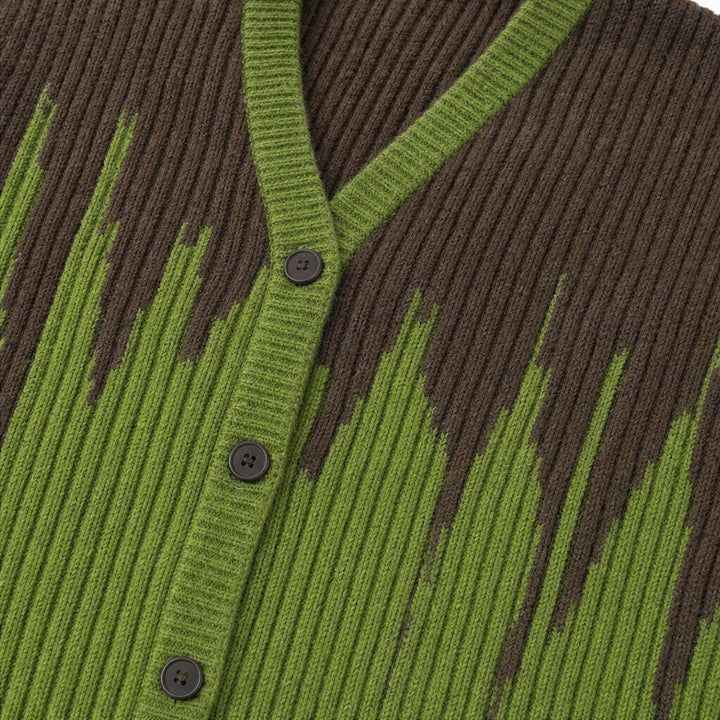 Verdant Brush Cardigan – Gradient Brushstroke Ribbed Knit Cardigan