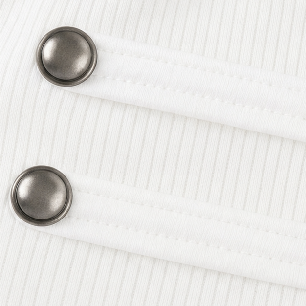 Buttonelle – Metallic Button Strap Ribbed Top