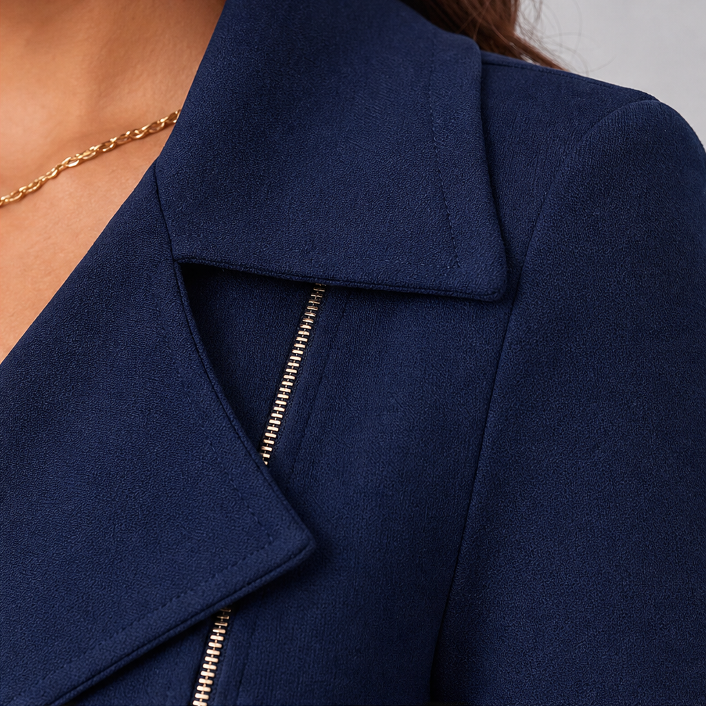 Suitline – Suit-Collar Zip-Front Bodycon Dress