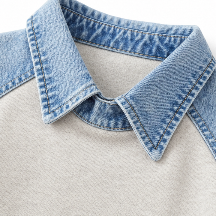 Denver & Wren – Denim-Yoke Colorblock Pullover Sweatshirt