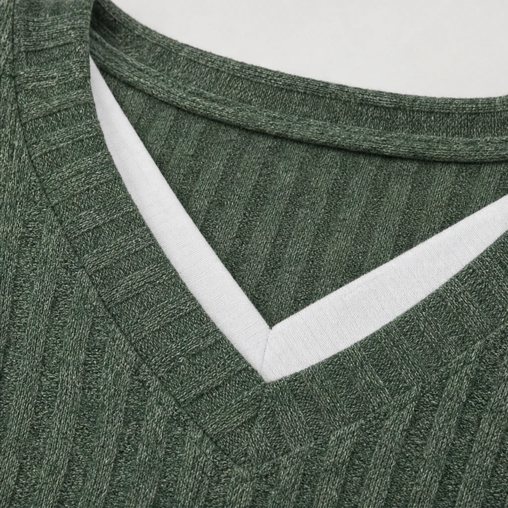 Layerelle – Contrast-Trim Faux-Layered Knit Sweater