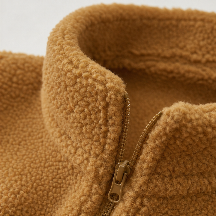 Velmora – Plush Fleece-Look Zip-Up Jacket With Stand Collar