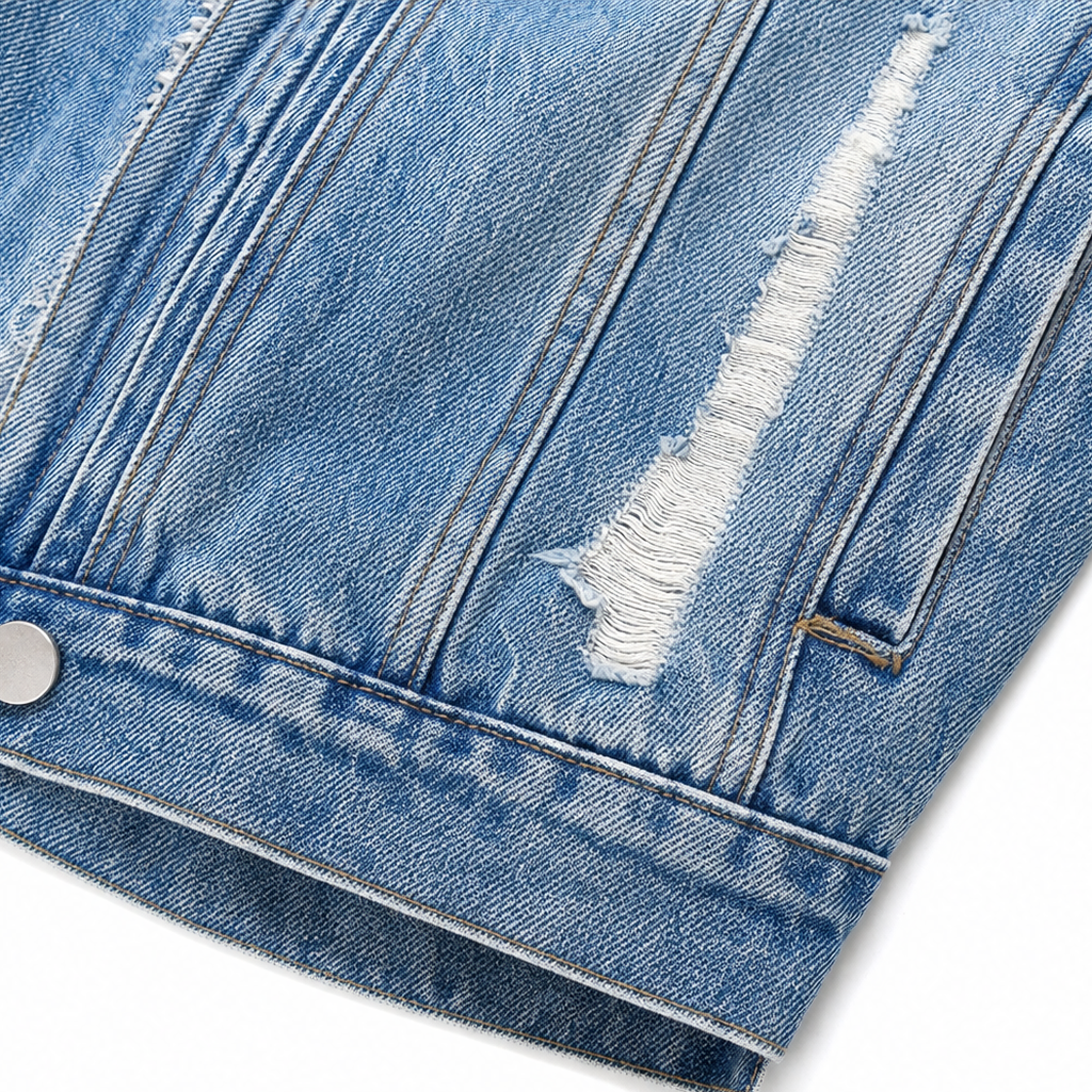 Wearbella – Fur-Collar Distressed Denim Jacket