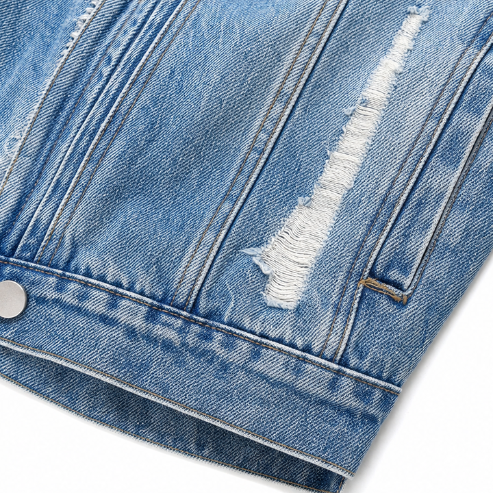 Wearbella – Fur-Collar Distressed Denim Jacket