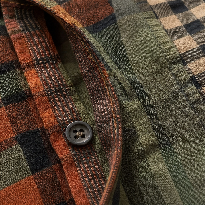 Plaidelle – Color-Block Patchwork Plaid Button-Up Shirt